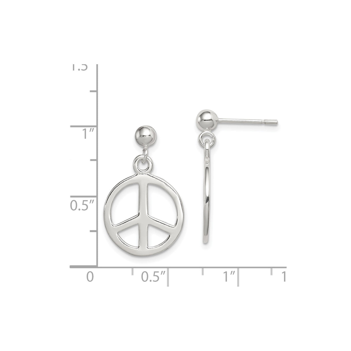 Sterling Silver Dangle Peace Sign Earrings, Retro Boho Style for Women and Unisex Wear
