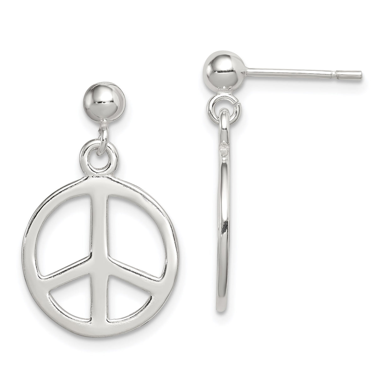 Sterling Silver Dangle Peace Sign Earrings, Retro Boho Style for Women and Unisex Wear