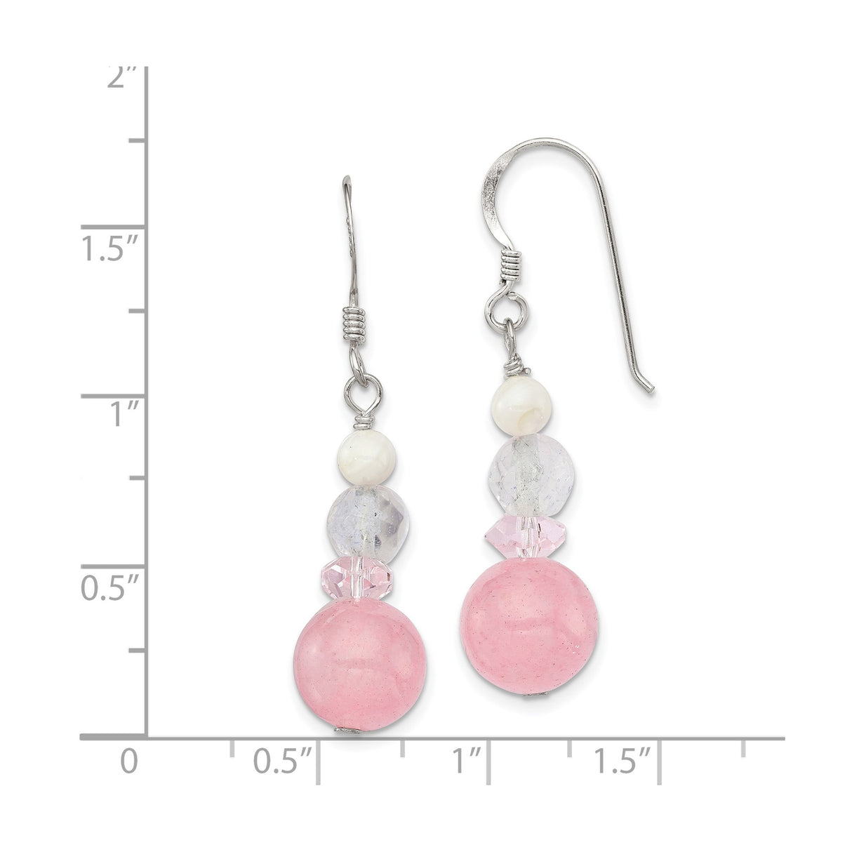 Sterling Silver Dangle Earrings with Mother of Pearl and Jade, Minimalist Drop Style for Women