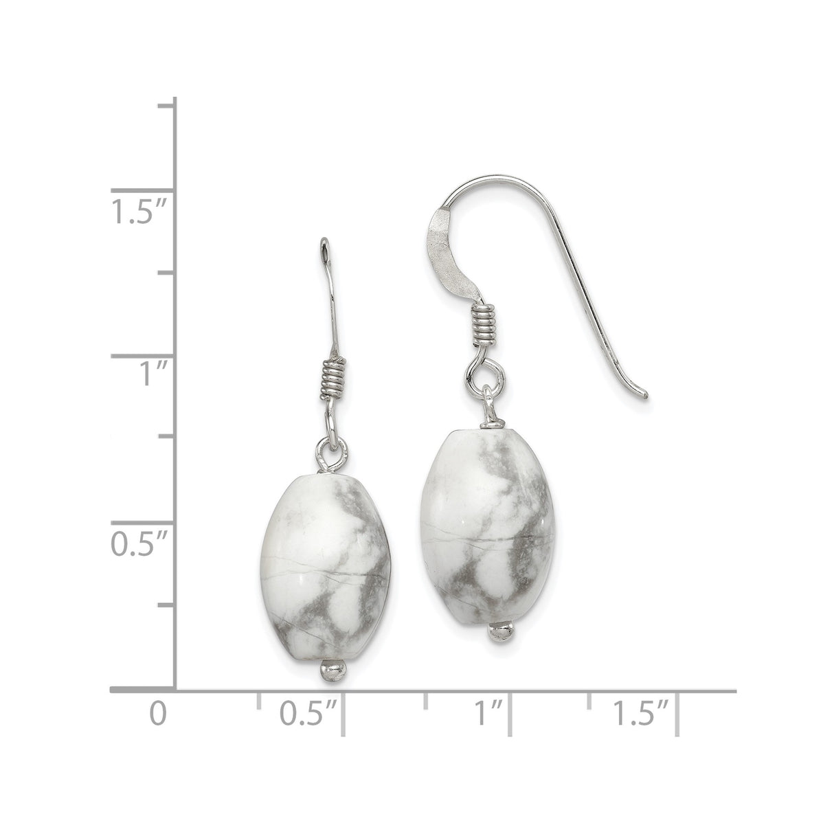 Sterling Silver Dangle Earrings with Howlite Oval Gemstone, Boho Minimalist Design for Women