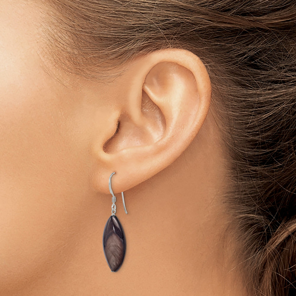 Sterling Silver Dangle Earrings with Marquise Mother of Pearl, Minimalist Boho Style for Women