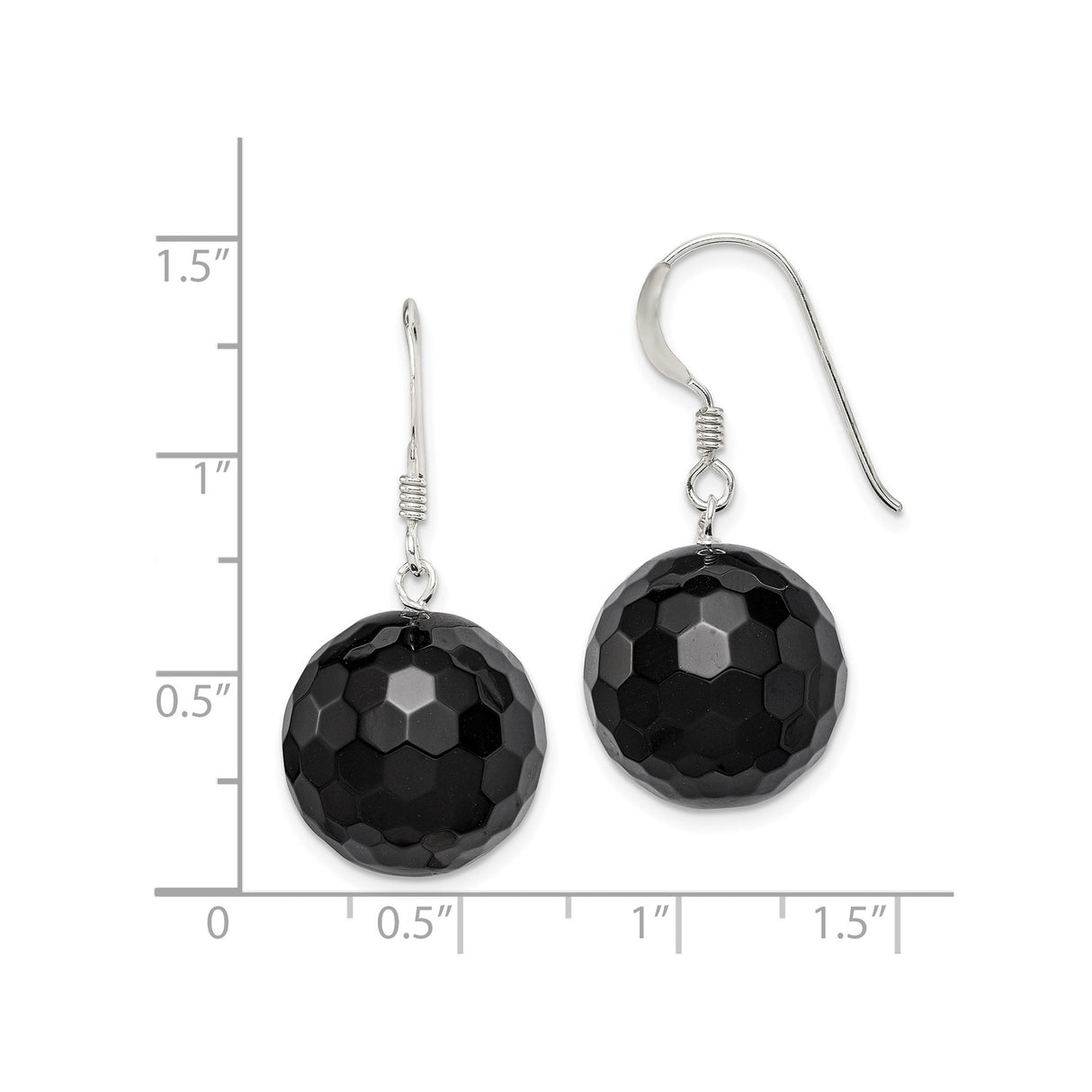 Sterling Silver Drop Earrings with Faceted Black Onyx, Long Geometric Dangle Design