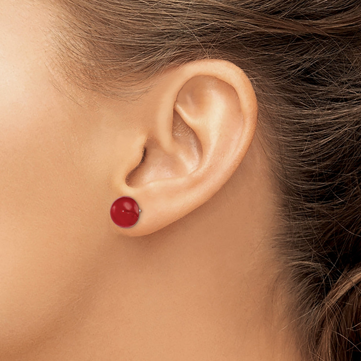 Sterling Silver Stud Earrings with Carnelian, Round Dome Design, Minimalist Modern Style