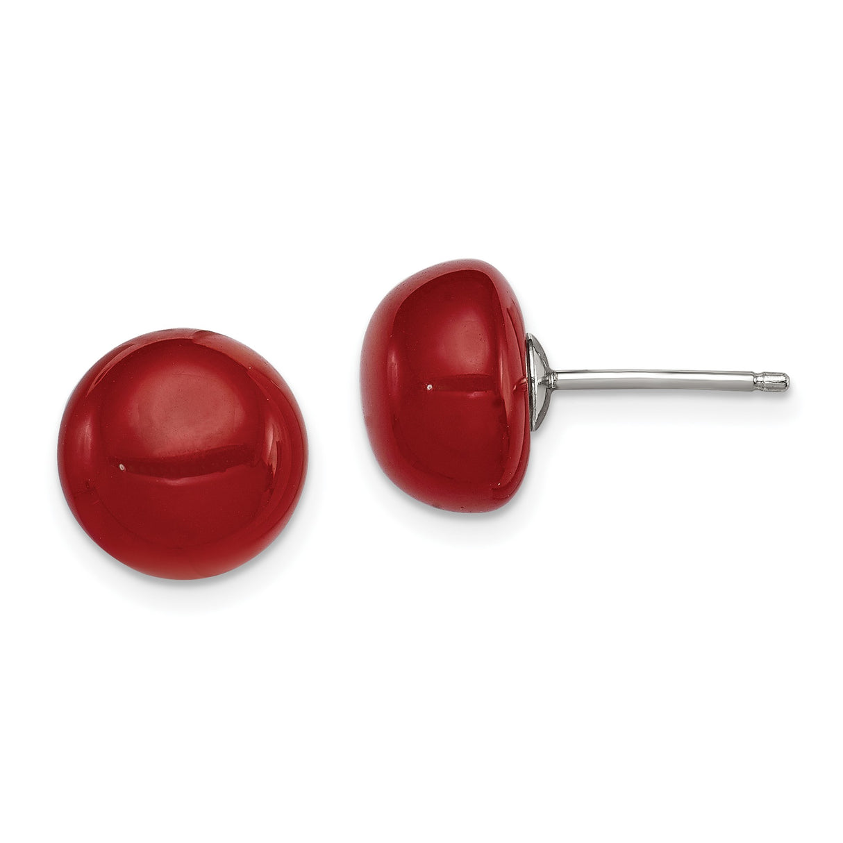 Sterling Silver Stud Earrings with Carnelian, Round Dome Design, Minimalist Modern Style
