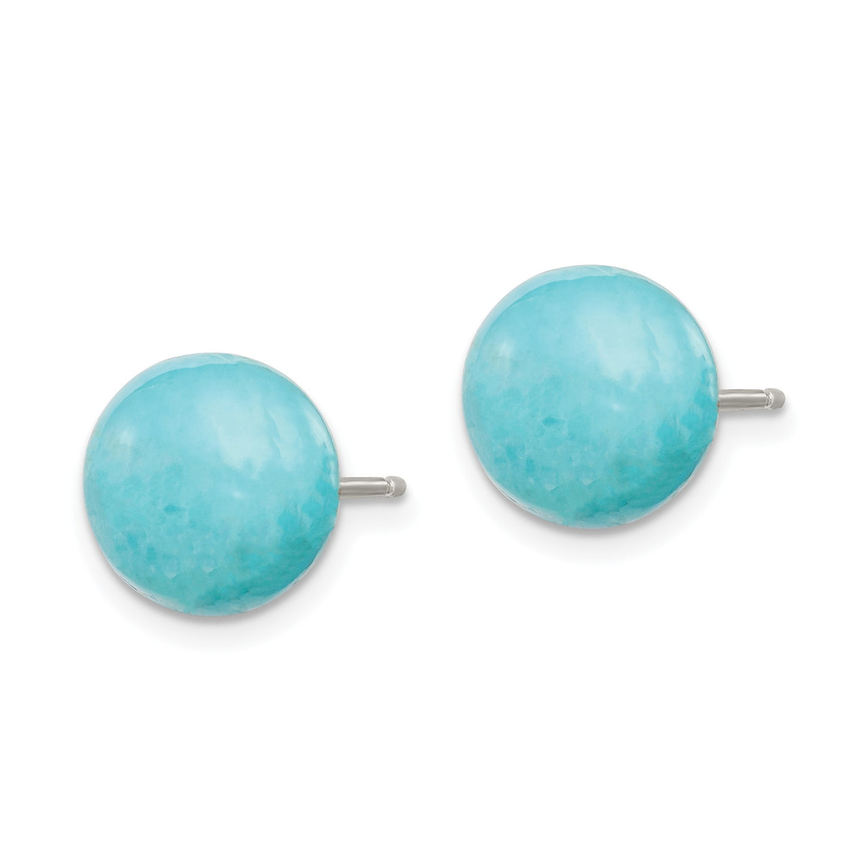 Sterling Silver Stud Earrings with Round Turquoise Cabochons, Boho Minimalist Style