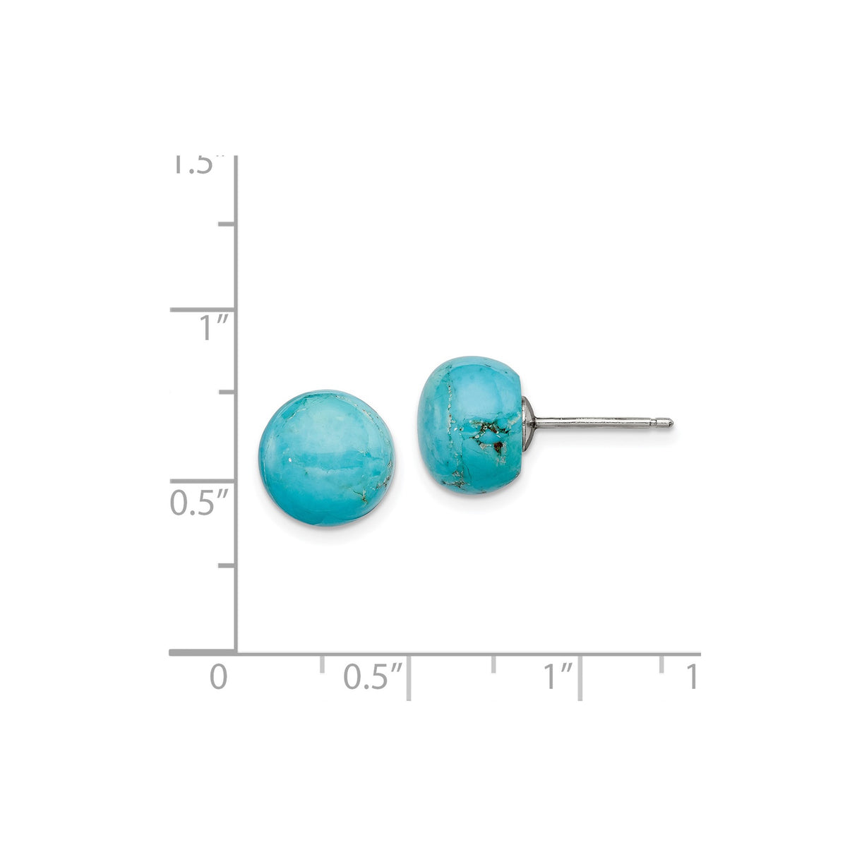 Sterling Silver Stud Earrings with Round Turquoise Cabochons, Boho Minimalist Style