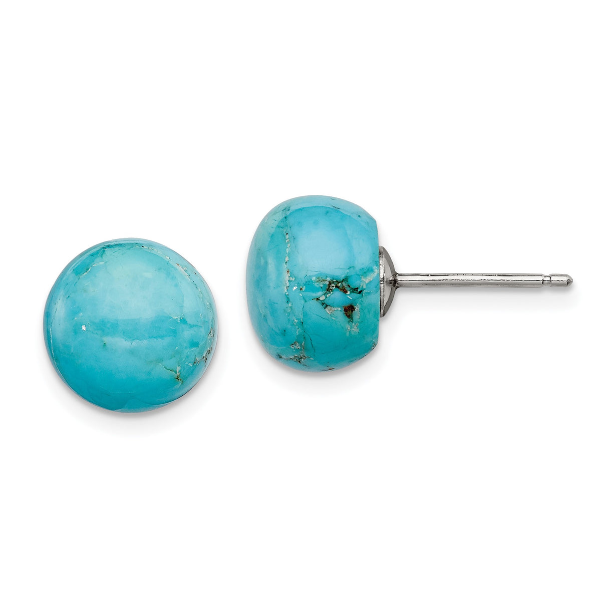Sterling Silver Stud Earrings with Round Turquoise Cabochons, Boho Minimalist Style