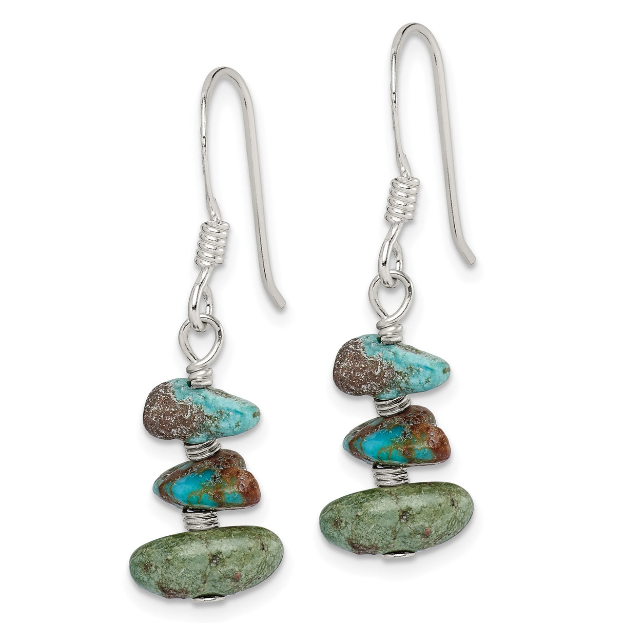Sterling Silver Dangle Earrings with Turquoise Chips, Handmade Boho Style for Women