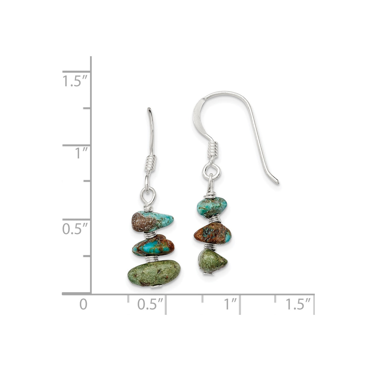 Sterling Silver Dangle Earrings with Turquoise Chips, Handmade Boho Style for Women