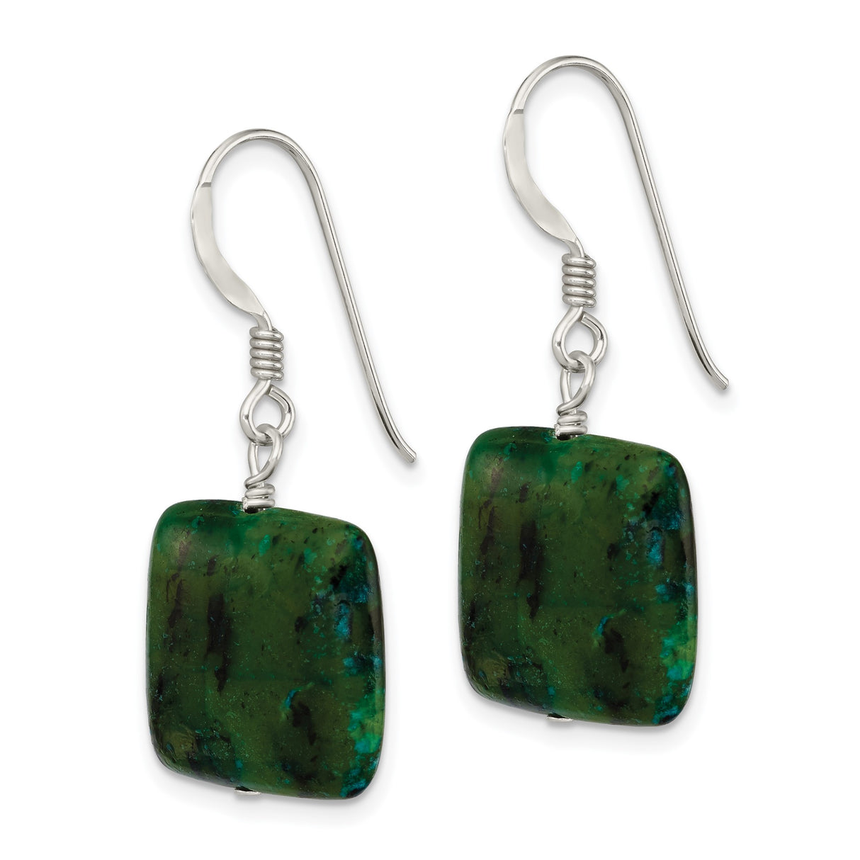 Sterling Silver Dangle Earrings with Square Chrysocolla Beads, Boho Minimalist Style