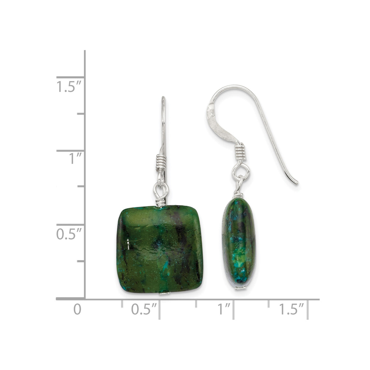 Sterling Silver Dangle Earrings with Square Chrysocolla Beads, Boho Minimalist Style
