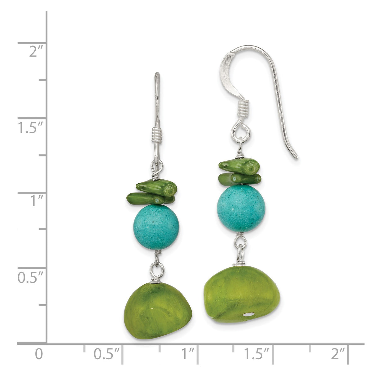 Sterling Silver Dangle Earrings with Jade and Coral, Handmade Boho Style Jewelry for Women