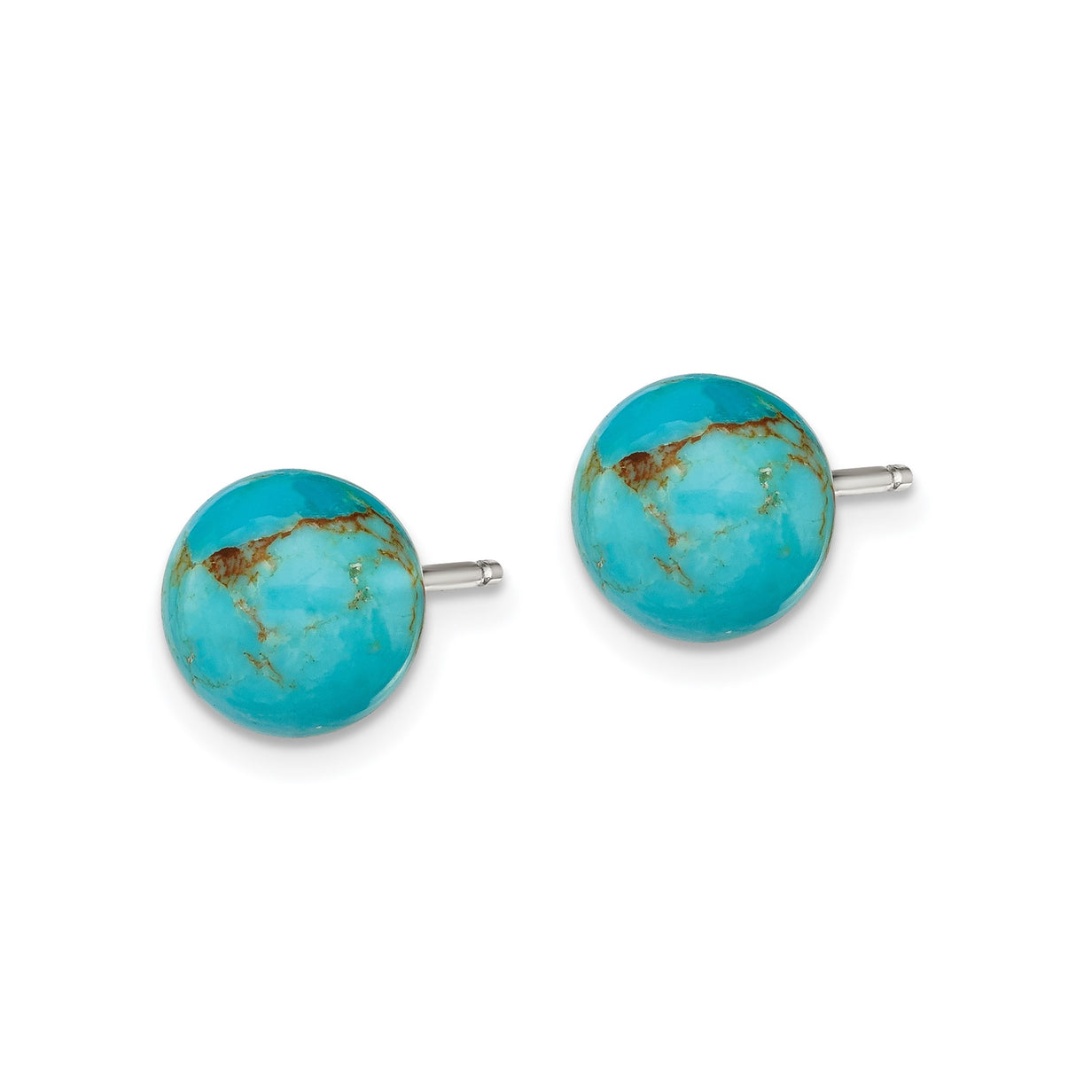 Sterling Silver Turquoise Stud Earrings, Round Veined Stone, Boho Minimalist Style