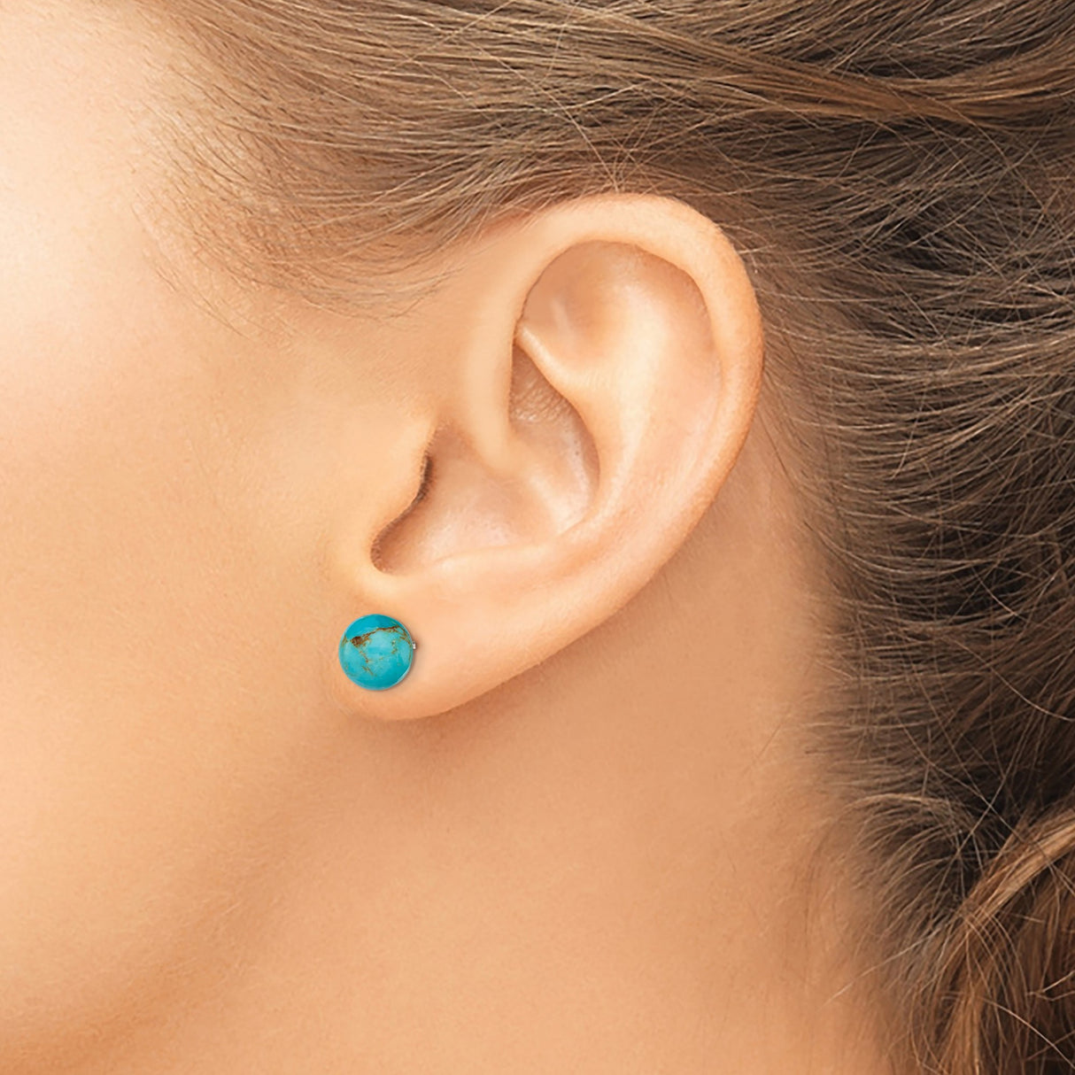 Sterling Silver Turquoise Stud Earrings, Round Veined Stone, Boho Minimalist Style
