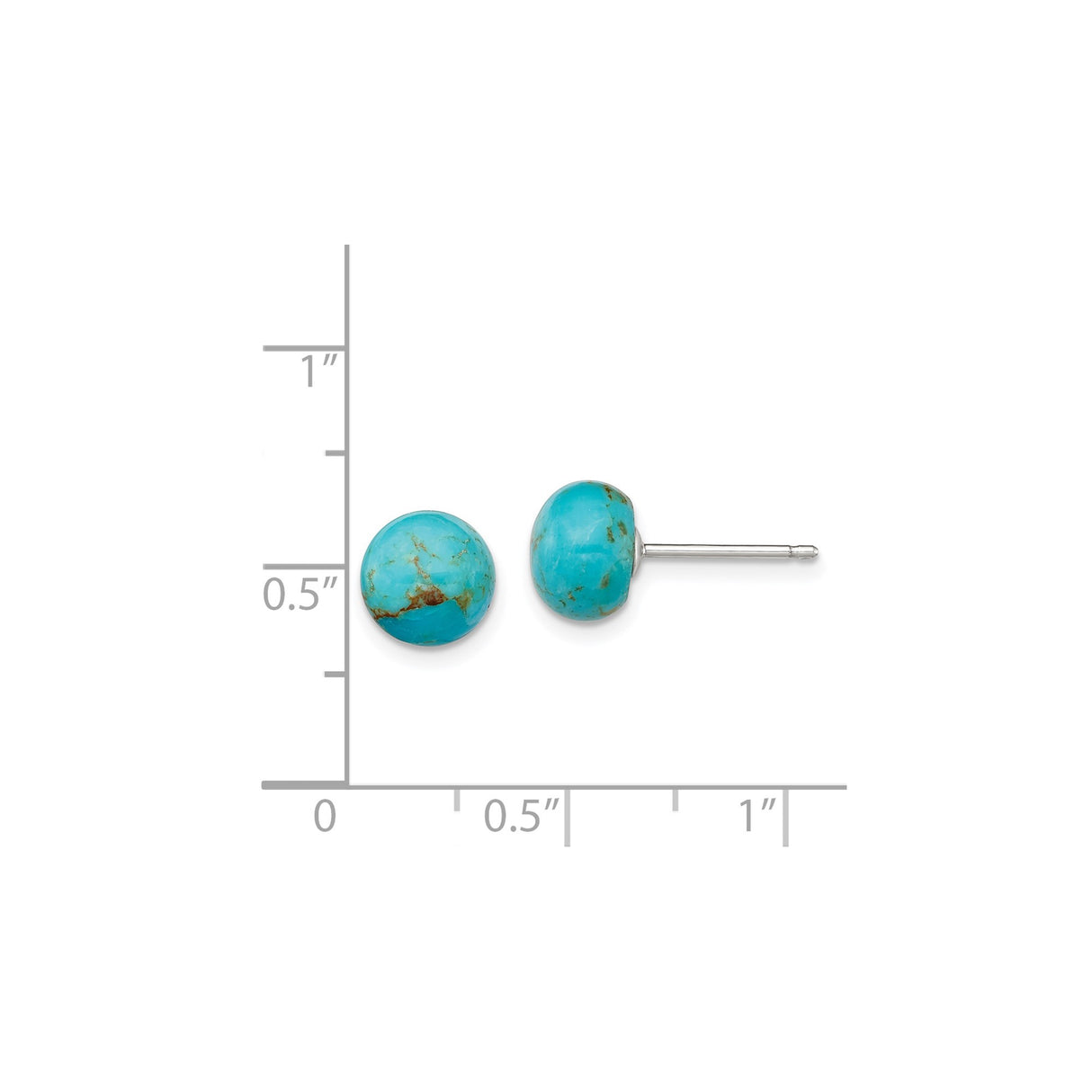 Sterling Silver Turquoise Stud Earrings, Round Veined Stone, Boho Minimalist Style