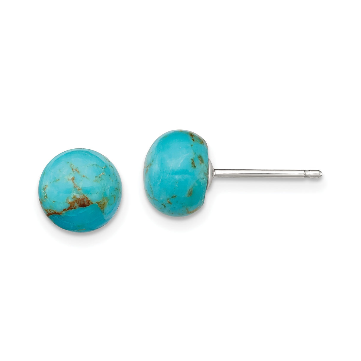 Sterling Silver Turquoise Stud Earrings, Round Veined Stone, Boho Minimalist Style