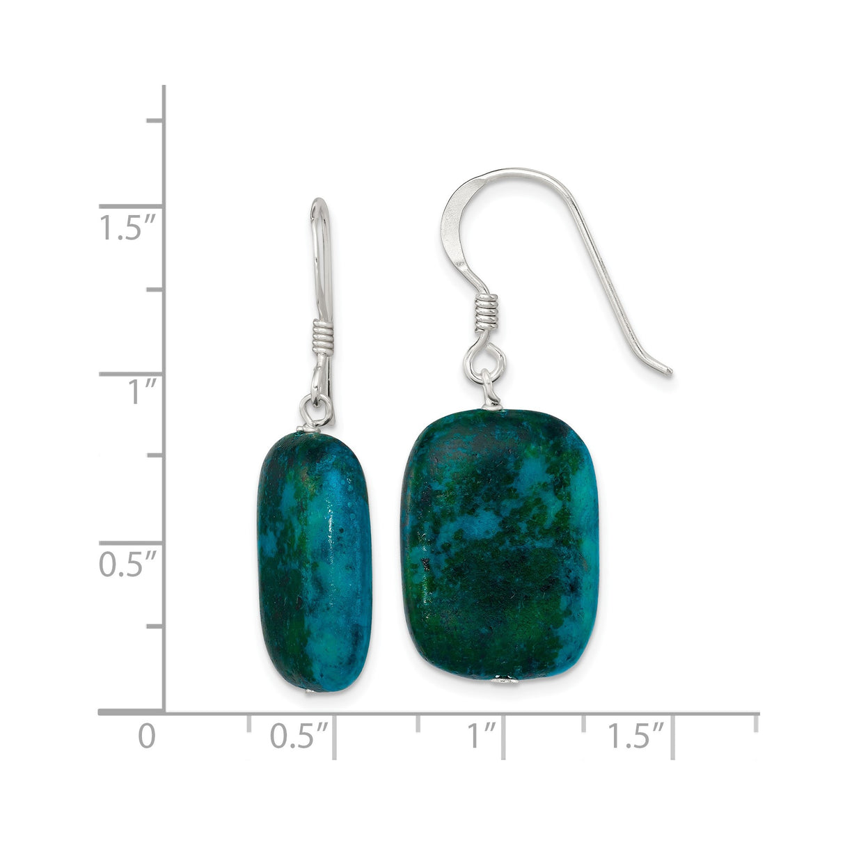Sterling Silver Drop Earrings with Chrysocolla, Rectangular Boho Southwestern Design