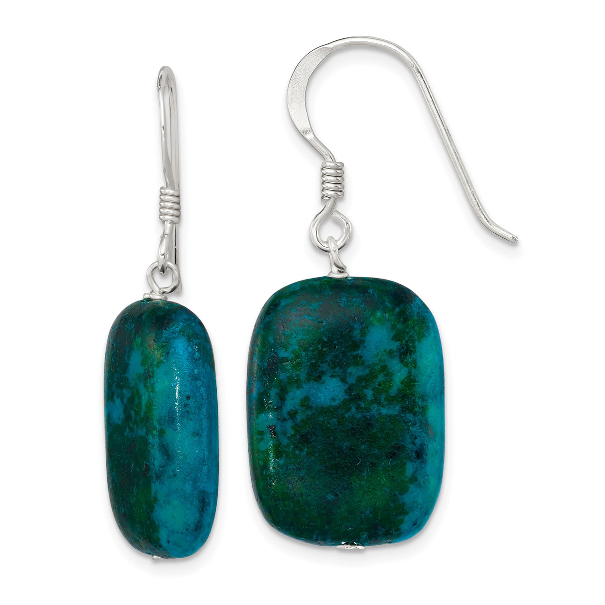 Sterling Silver Drop Earrings with Chrysocolla, Rectangular Boho Southwestern Design