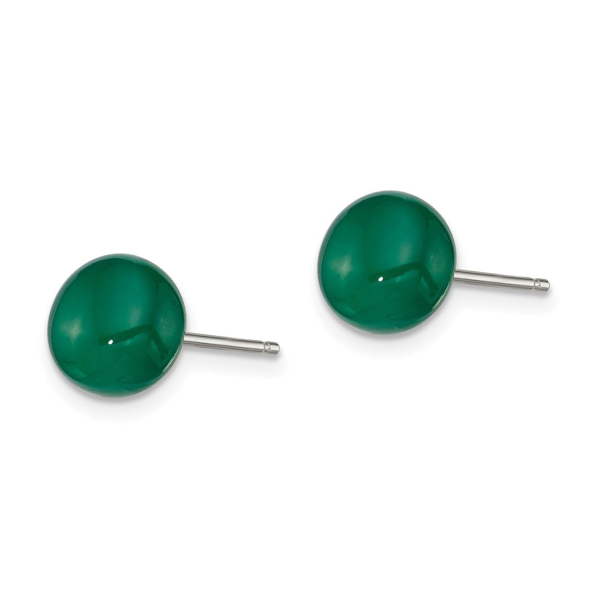 Sterling Silver Stud Earrings with Green Agate Cabochon, Round Minimalist Design