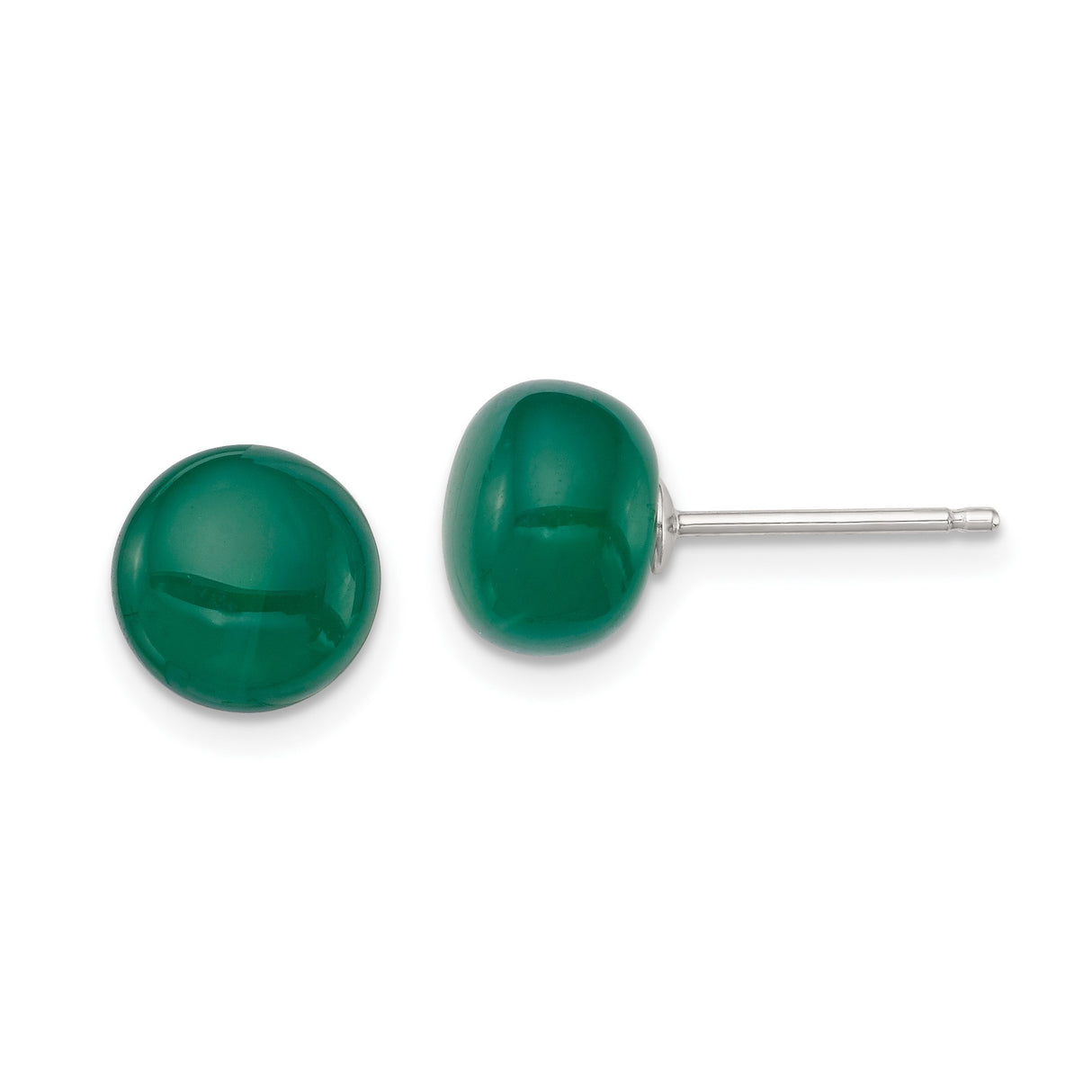 Sterling Silver Stud Earrings with Green Agate Cabochon, Round Minimalist Design