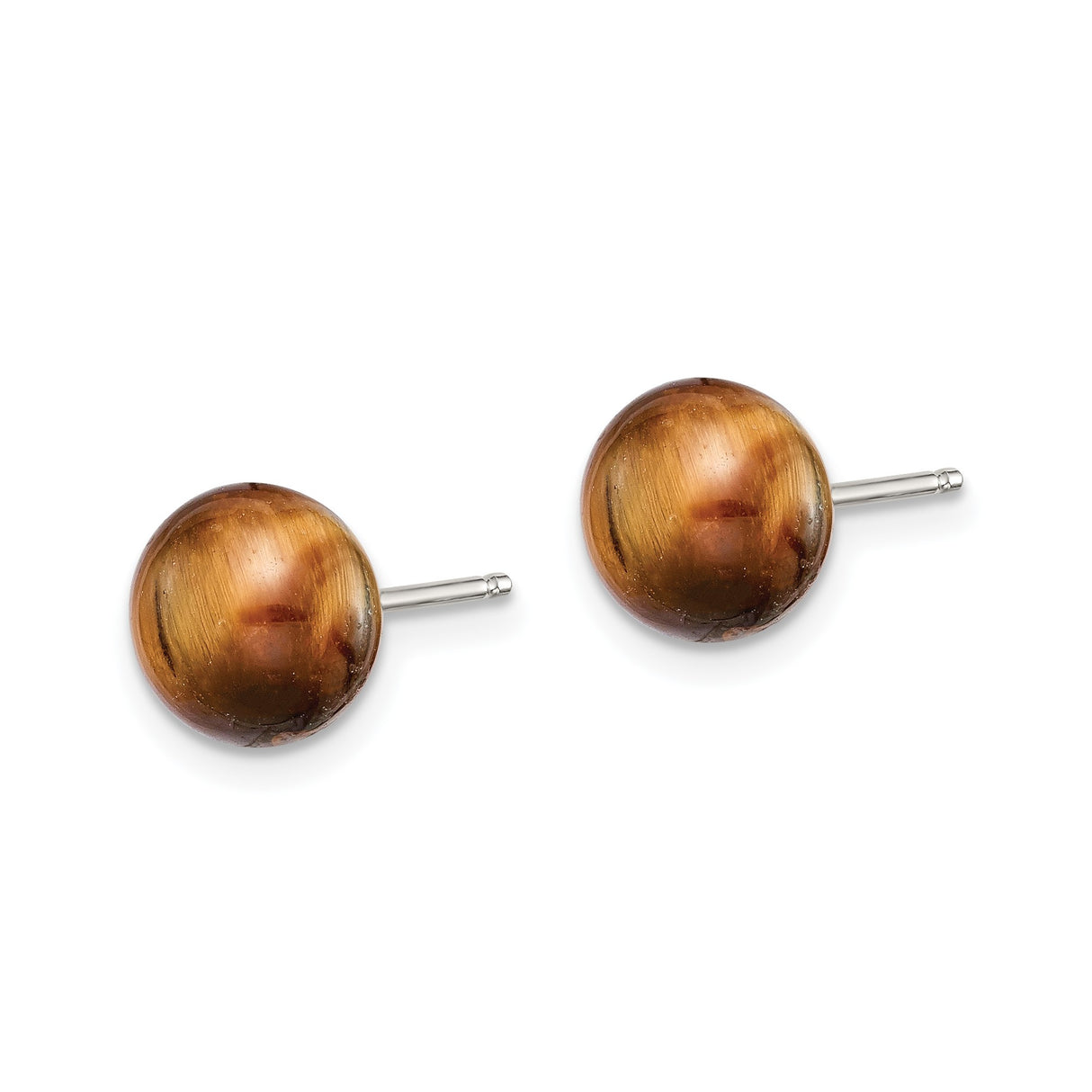 Sterling Silver Stud Earrings with Round Tigers Eye, Boho Spiritual Style for Women