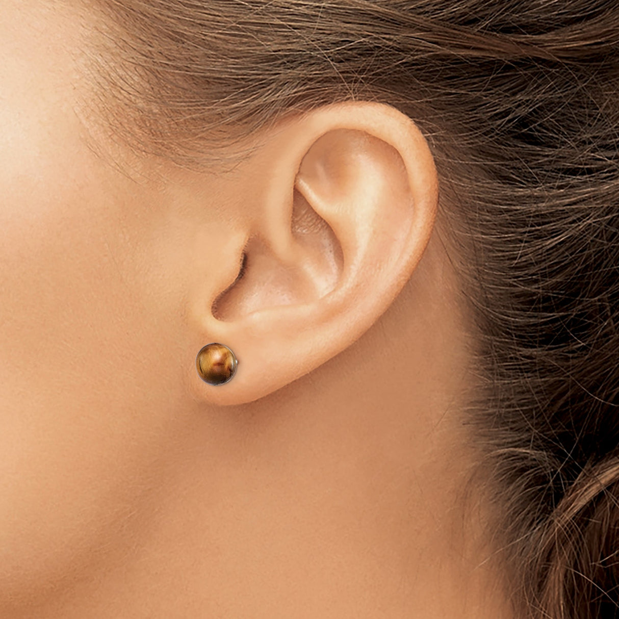 Sterling Silver Stud Earrings with Round Tigers Eye, Boho Spiritual Style for Women