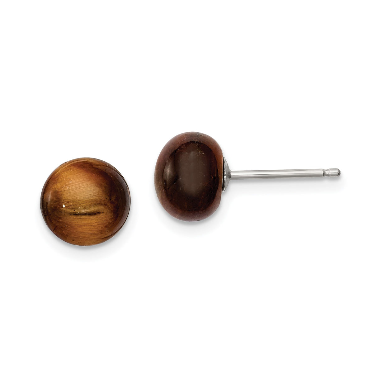 Sterling Silver Stud Earrings with Round Tigers Eye, Boho Spiritual Style for Women