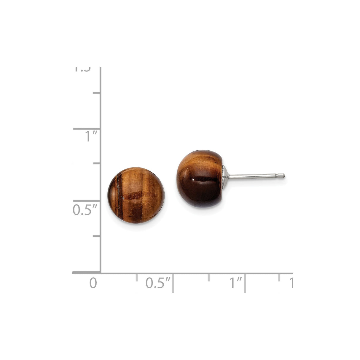 Sterling Silver Stud Earrings with Tiger Eye Gemstone, Polished Round Design