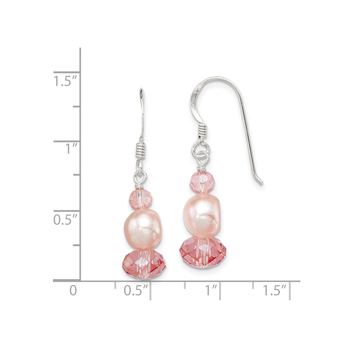 Sterling Silver Drop Earrings with Pink Freshwater Pearls and Crystals, Dangle Design for Women
