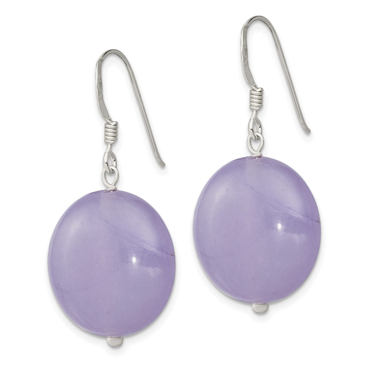 Sterling Silver Drop Earrings with Lavender Jade Discs, Minimal Dangle Design for Women