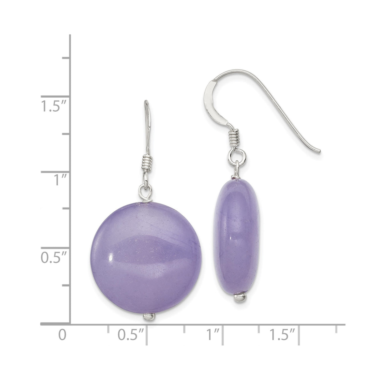 Sterling Silver Drop Earrings with Lavender Jade Discs, Minimal Dangle Design for Women