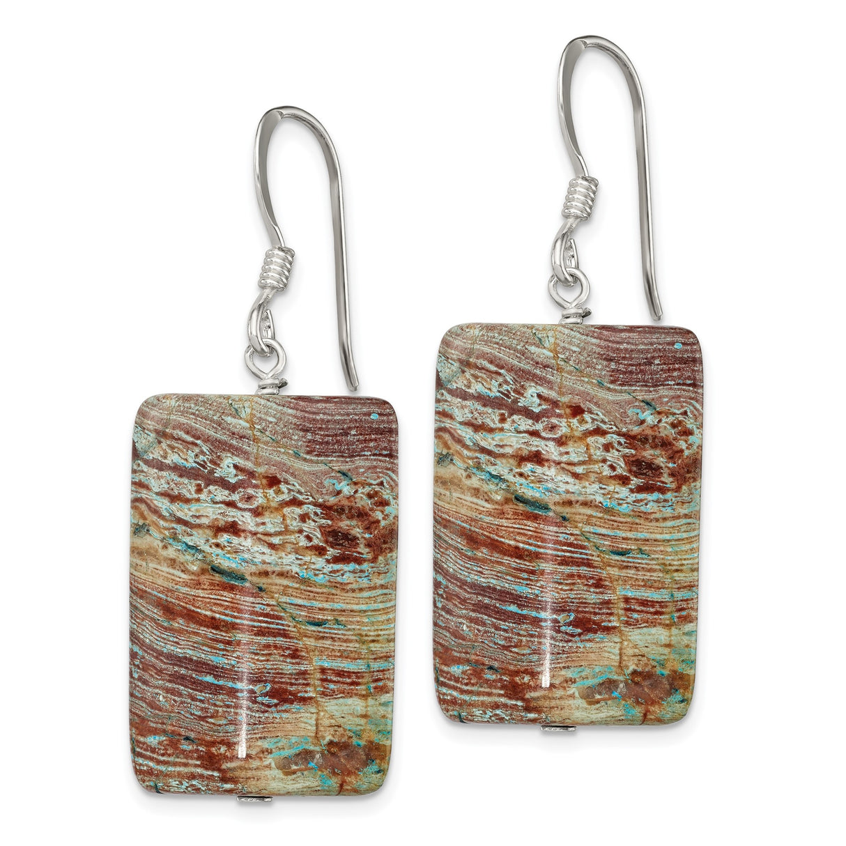 Sterling Silver Dangle Earrings with Natural Jasper, Boho Artisan Style
