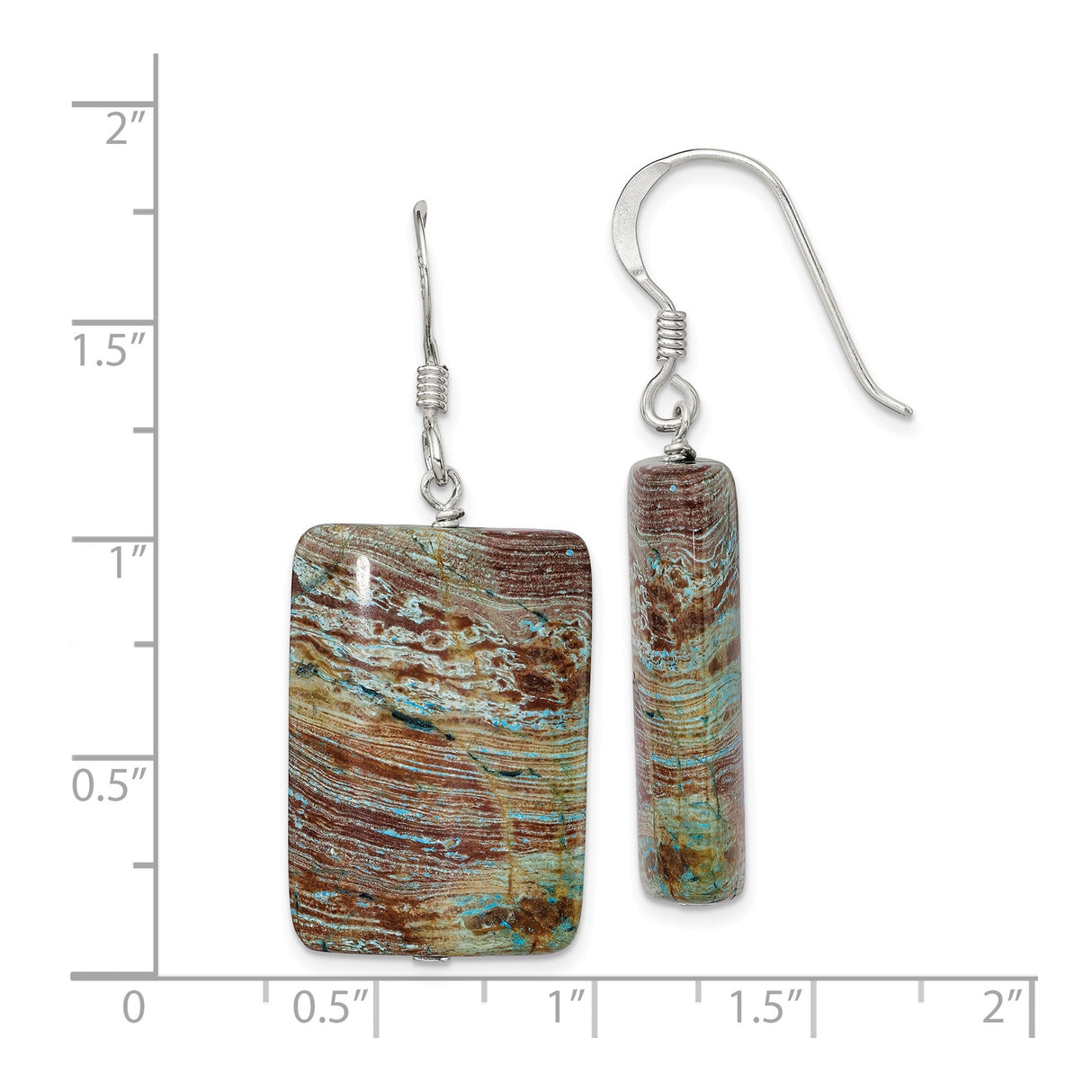 Sterling Silver Dangle Earrings with Natural Jasper, Boho Artisan Style