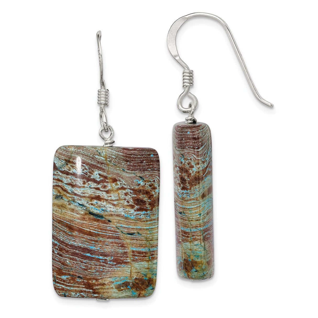 Sterling Silver Dangle Earrings with Natural Jasper, Boho Artisan Style
