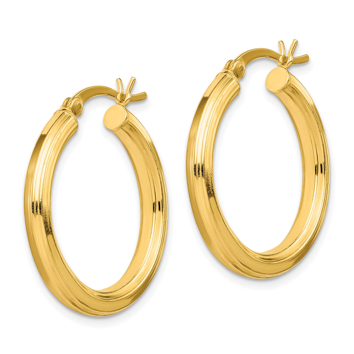 Sterling Silver Hoop Earrings, Gold Tone Polished Tube with Hinged Clasp, Minimalist Medium Size