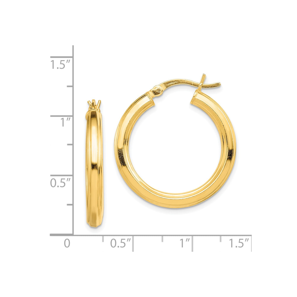 Sterling Silver Hoop Earrings, Gold Tone Polished Tube with Hinged Clasp, Minimalist Medium Size