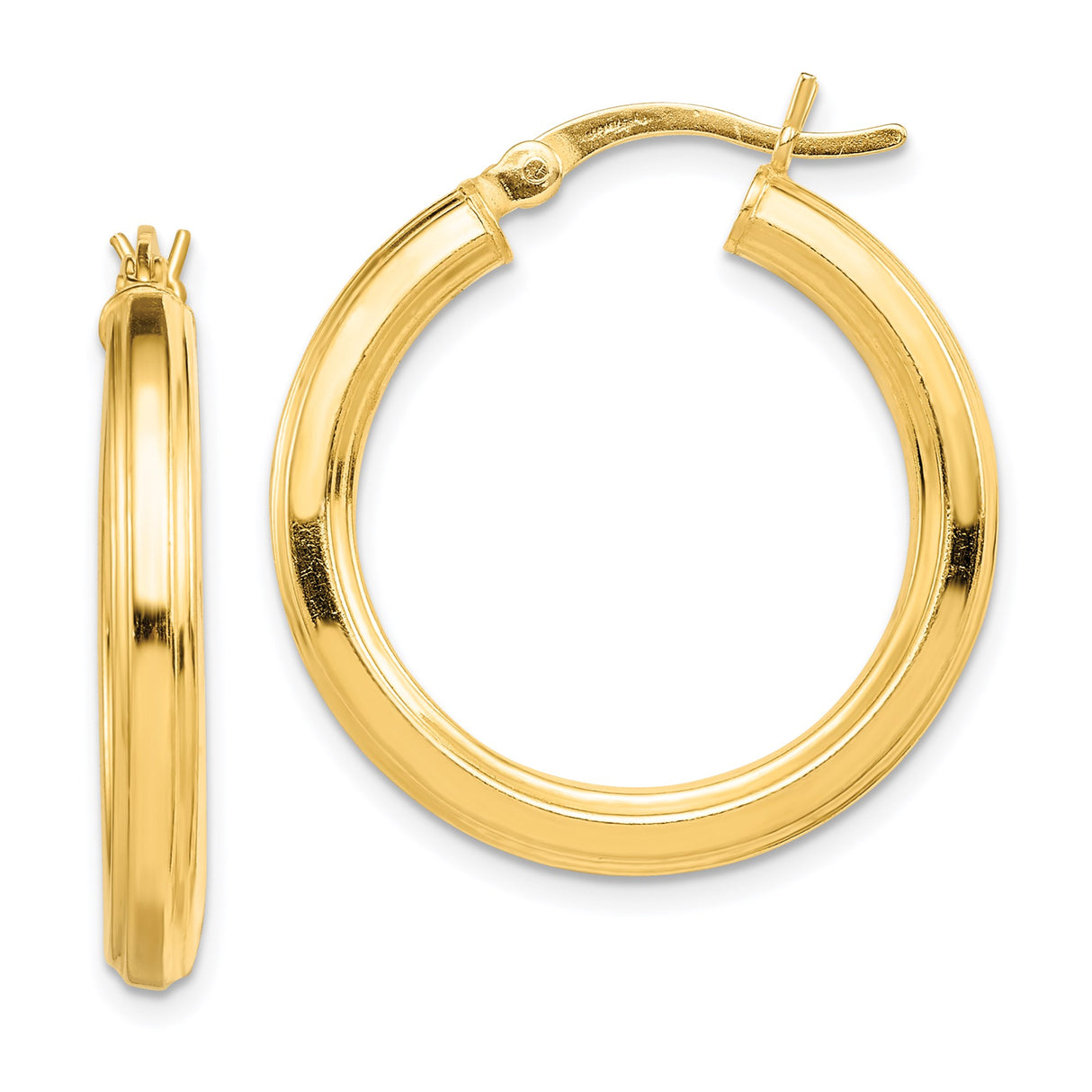 Sterling Silver Hoop Earrings, Gold Tone Polished Tube with Hinged Clasp, Minimalist Medium Size