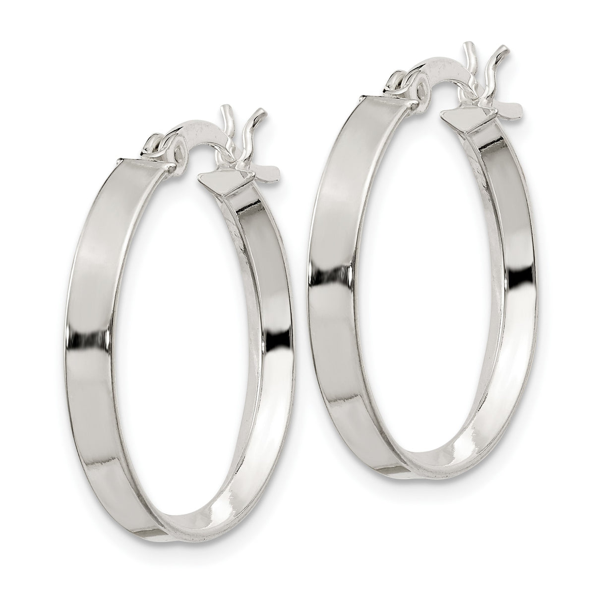 Sterling Silver Hoop Earrings, Sleek Flat Edge Design, High Polish Minimalist Style for Women