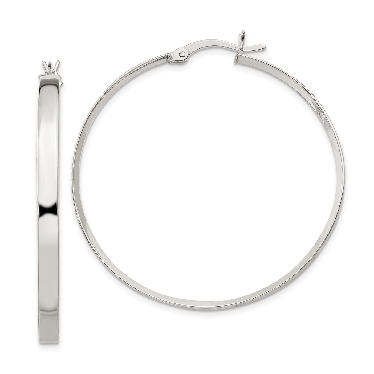 Sterling Silver Hoop Earrings, Large Round Tube Style with High Polish Finish, Minimalist Design
