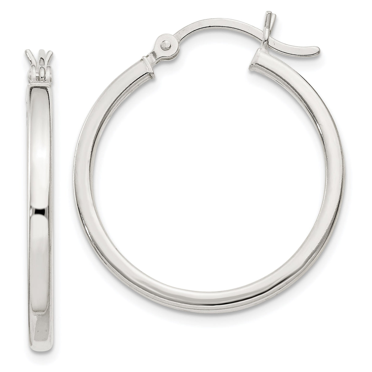 Sterling Silver Hoop Earrings with Hinged Closure, Lightweight Polished Minimalist Design for Women