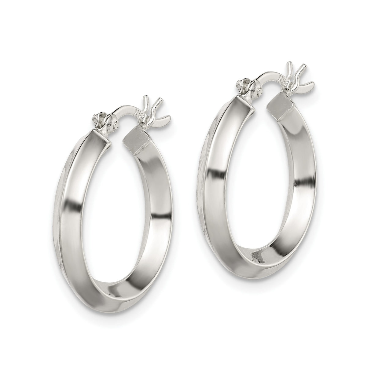 Sterling Silver Hoop Earrings, Flat Edge Round Tube Design, Polished Minimalist Style for Women