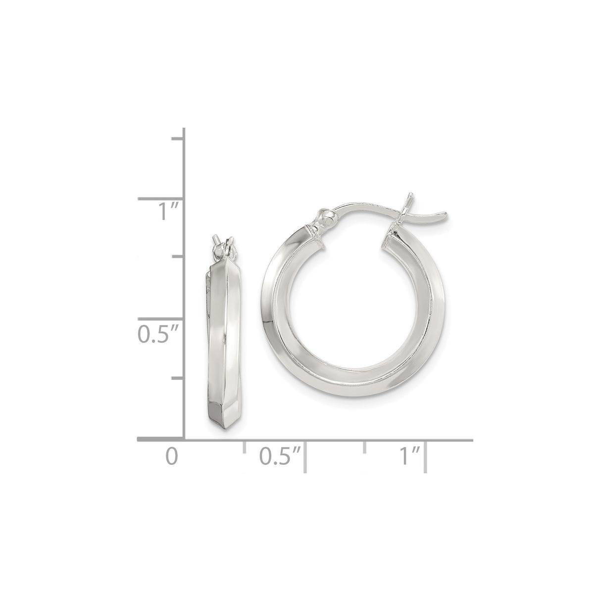 Sterling Silver Hoop Earrings, Flat Edge Round Tube Design, Polished Minimalist Style for Women