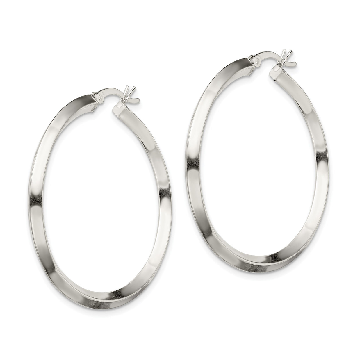 Sterling Silver Hoop Earrings with Flat Edge Tube Design and High Polish Finish for Women