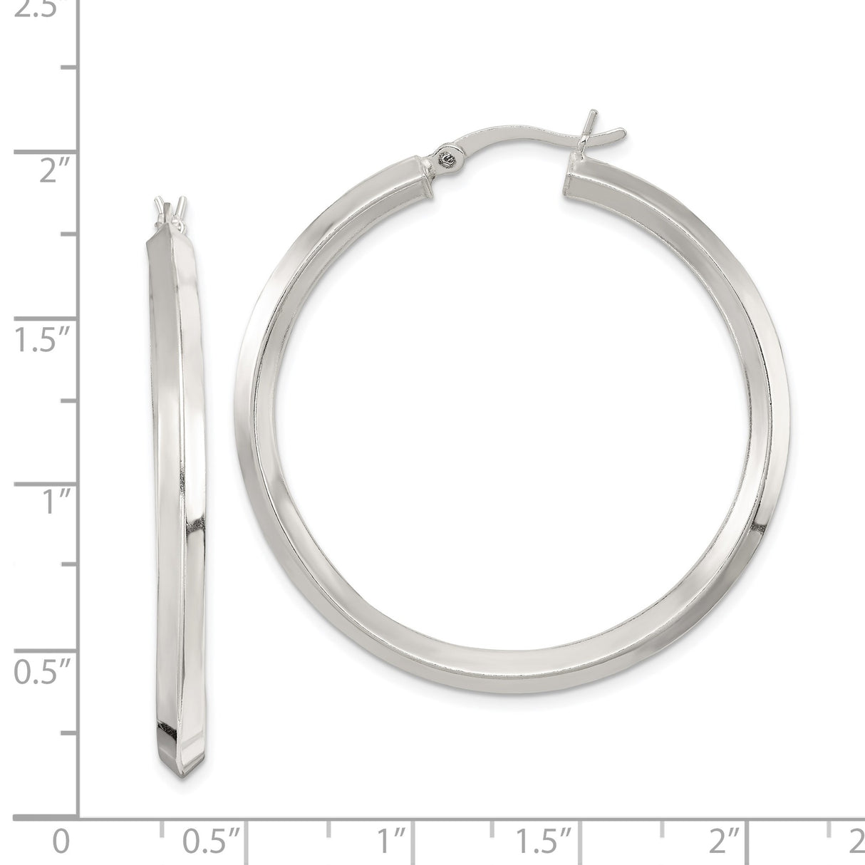 Sterling Silver Hoop Earrings with Flat Edge Tube Design and High Polish Finish for Women