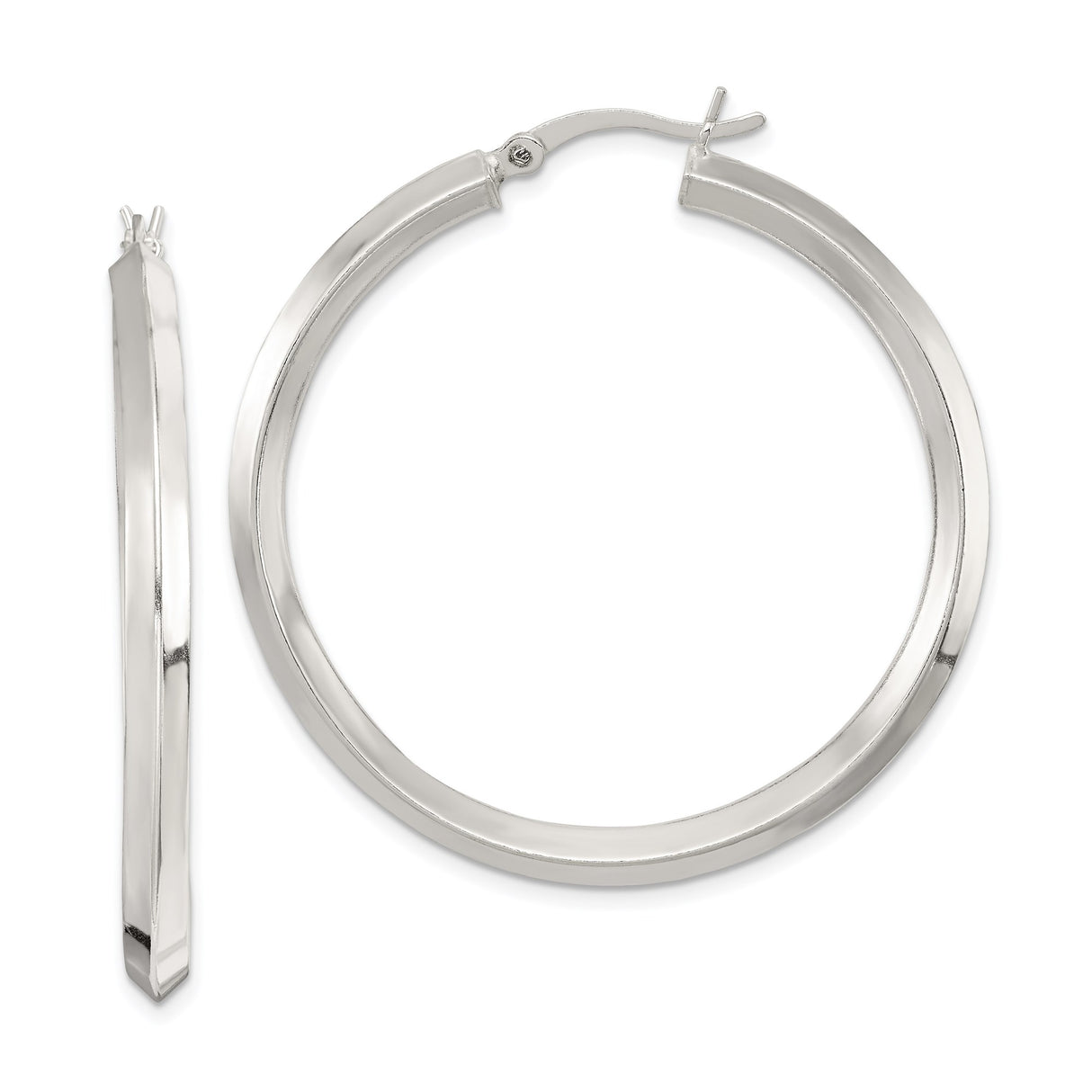 Sterling Silver Hoop Earrings with Flat Edge Tube Design and High Polish Finish for Women