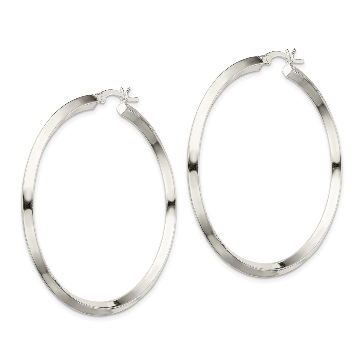 Sterling Silver Hoop Earrings, Modern Flat Edge Design, Large Lightweight Minimalist Style