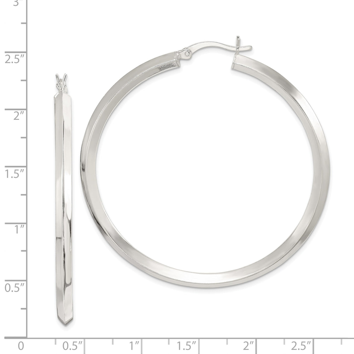 Sterling Silver Hoop Earrings, Modern Flat Edge Design, Large Lightweight Minimalist Style