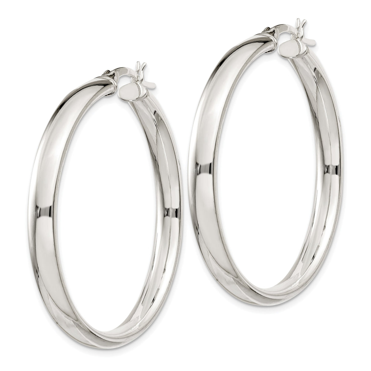 Sterling Silver Hoop Earrings with Latch-Back Closure, Polished Tube Design, Lightweight and Minimalist