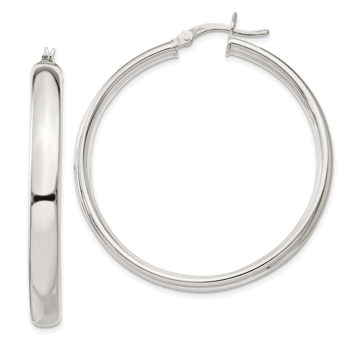 Sterling Silver Hoop Earrings with Latch-Back Closure, Polished Tube Design, Lightweight and Minimalist