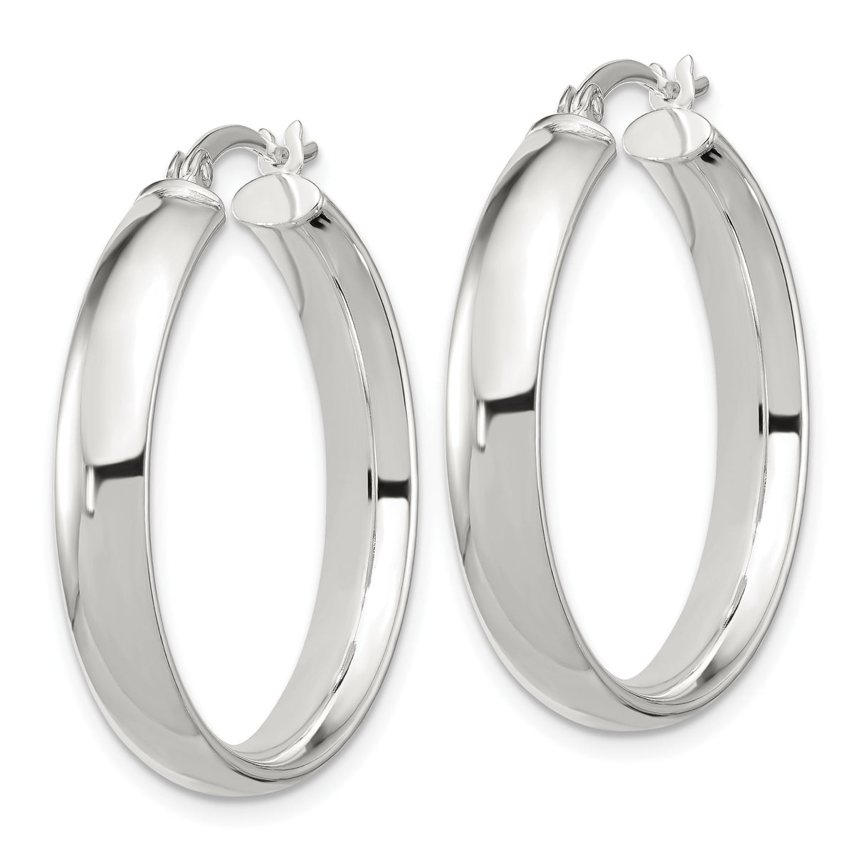 Sterling Silver Hoop Earrings, Polished Round Medium Tube Design with Latch Closure for Women